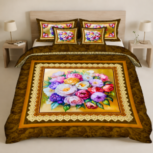 Brown Floral Digital Bedsheet Set BY_AR