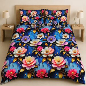 BEDIOR Royal Blue Floral 5PCS King Size Bedsheet Set BY AR