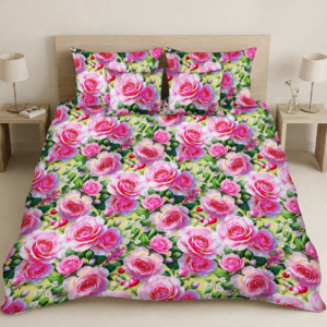 Luxury Pink Rose King Bedsheet Set – 5 Pcs BY AR