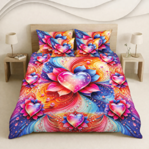 Colorful Heart Floral Digital Bedsheet Set by AR