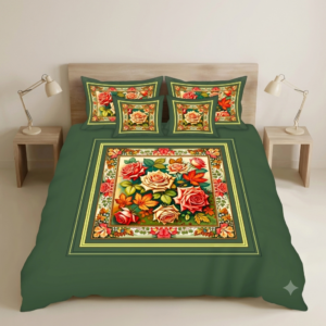 Green Floral Digital Bedsheet Set by AR