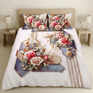 Elegant Floral Digital King Bedsheet Set – 5 Pieces BY AR