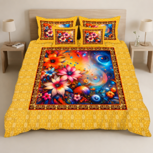 Yellow Floral Digital Bedsheet Set BY_AR